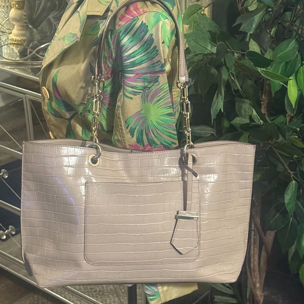 DKNY Ladies Tan Croc Embossed Shoulder Bag